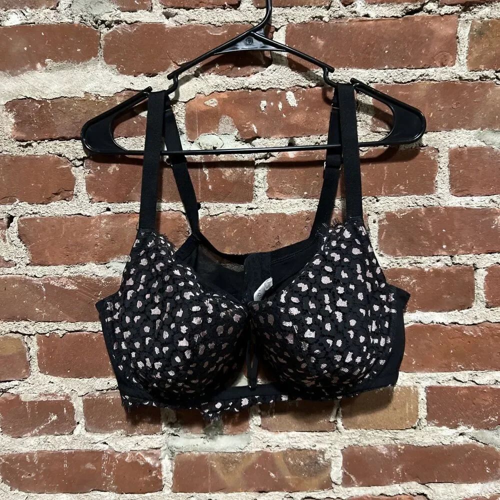 Cacique Black Lace Lined Balconette Bra 42DD